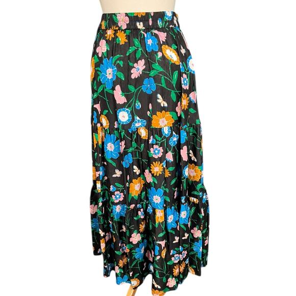 Kate Spade New York Black Floral Midi Skirt Women’s Size Medium Silk Blend - Picture 9 of 9